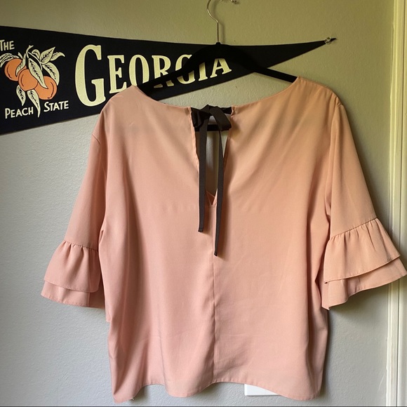 EUC Topshop ruffle sleeve v neck top - Picture 4 of 5